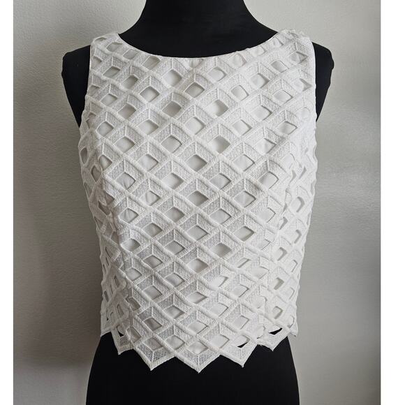 EUC White House Black Market WHBM Women's Lattice Sleeveless Tank Top 6 - Picture 2 of 10